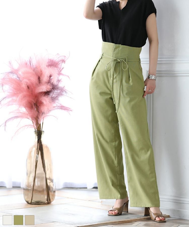 ジョンリンクス jonnlynx リネンドビー　ハイウェストパンツ　サイズM jonnlynx / linen coating pants ( brown / beige ) | JUQUI Online