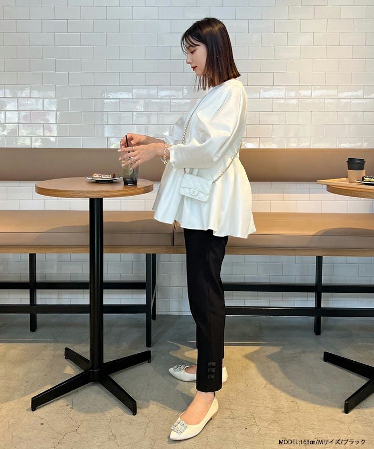 大人気インスタグラマーmikuコラボ！裾リボンストレートパンツ【低身長
