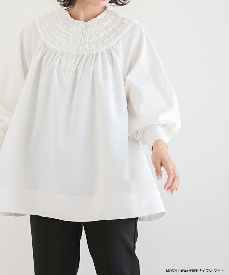 fitmore  ミニフリルカラーフレアブラウス ブラック 黒 ブラウス ミニフリルカラーフレアブラウス【ZOZO限定商品】（Tシャツ/カットソー