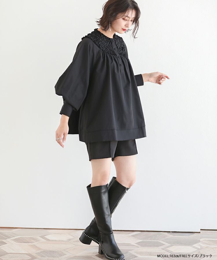 fitmore  ミニフリルカラーフレアブラウス ブラック 黒 ブラウス ZOZO限定商品】ミニフリルカラーフレアブラウス【メール便】 | Fit more