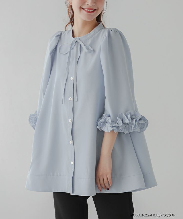 ぴの　fitmore ボリュームフリルスリーブブラウス Fit more（フィットモア） ブラウス シャツ ボリュームフリルスリーブ