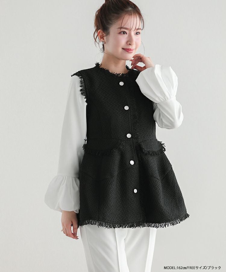 Fit more ペプラムツイードジレ　ブラック ZOZO限定商品】ペプラムツイードジレ【宅配便】 | Fit more