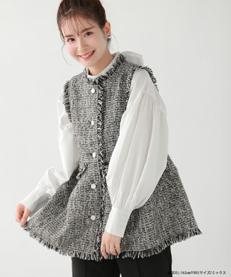 Fit more ぺプラムツイードジレ　ブラック ペプラムツイードジレ【ZOZO限定商品】（ベスト）｜Fit more（フィット