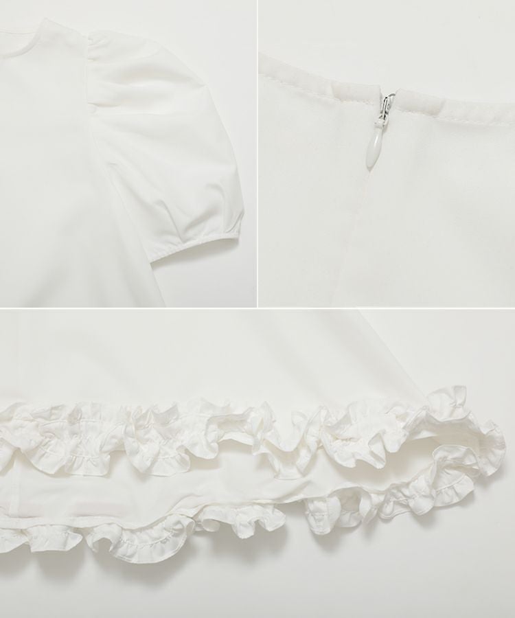 Fit more 裾フリルフレアトップス ホワイト Fit more（フィットモア） ブラウス シャツ 裾フリルフレアトップス