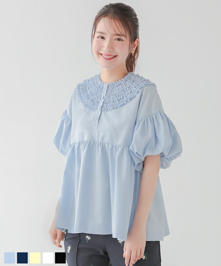 美品 ロージーモンスター バルーンスリーブ ミニフリルブラウス ネイビー5分袖 ZOZO限定商品】バルーンスリーブミニフリルブラウス【メール便】 | Fit