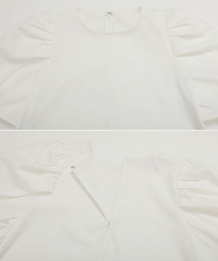 Fit more 裾フリルフレアトップス ホワイト Fit more（フィットモア） ブラウス シャツ 裾フリルフレアトップス