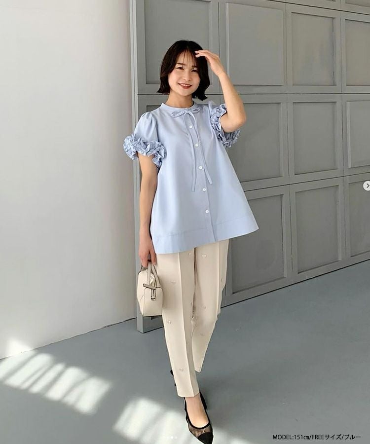 fitmore☆ボリュームフリルスリーブブラウス(NAVY) ボリュームフリルスリーブブラウス【ZOZO限定商品】（シャツ/ブラウス