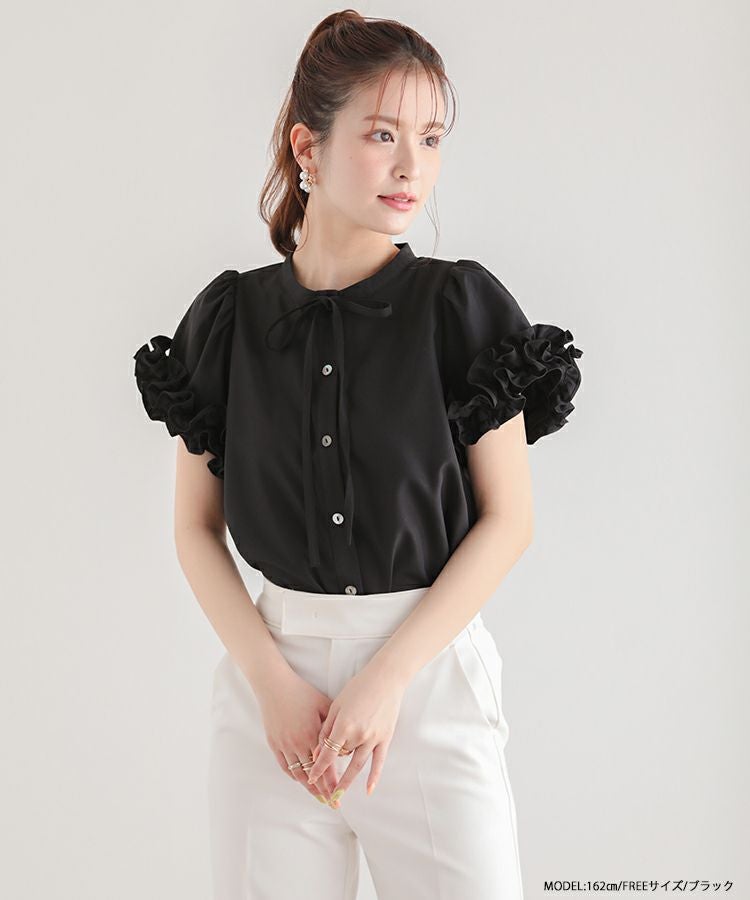 fitmore ボリュームスリーブシェイプラインブラウス ブラック  S Fit more（フィットモア） ブラウス シャツ ボリュームフリルスリーブ