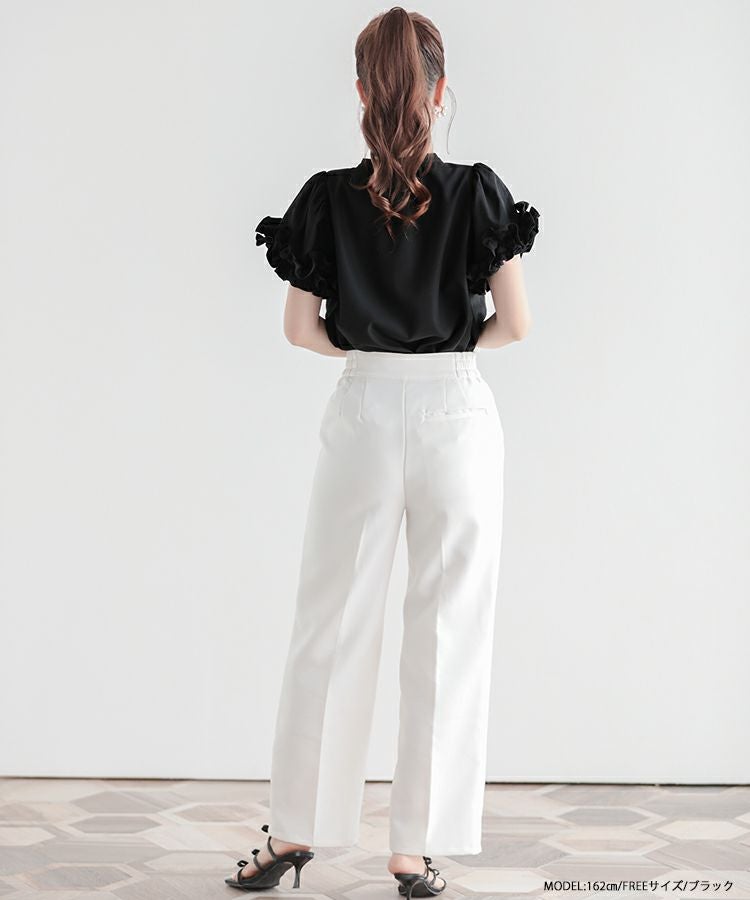 fitmore ボリュームフリルスリーブブラウス　ホワイト Fit more（フィットモア） ブラウス シャツ ボリュームフリルスリーブ