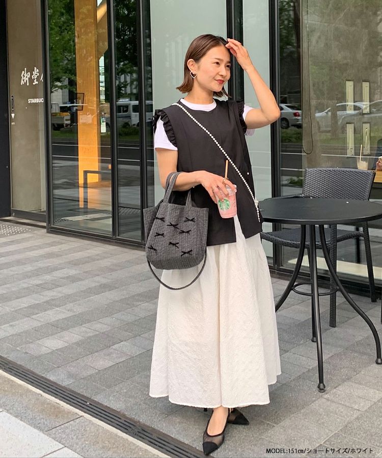大人気インフルエンサーRIEコラボ！サイドリボンジャガードギャザー