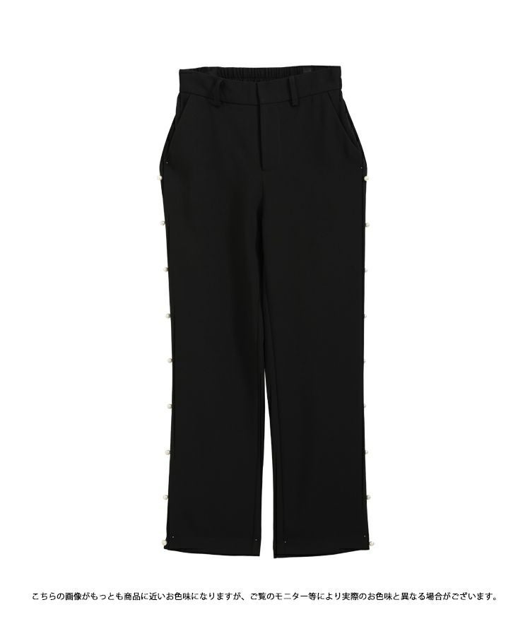 サイドパールパンツ　黒 サイドパールストレートパンツ【メール便】 | Fit more