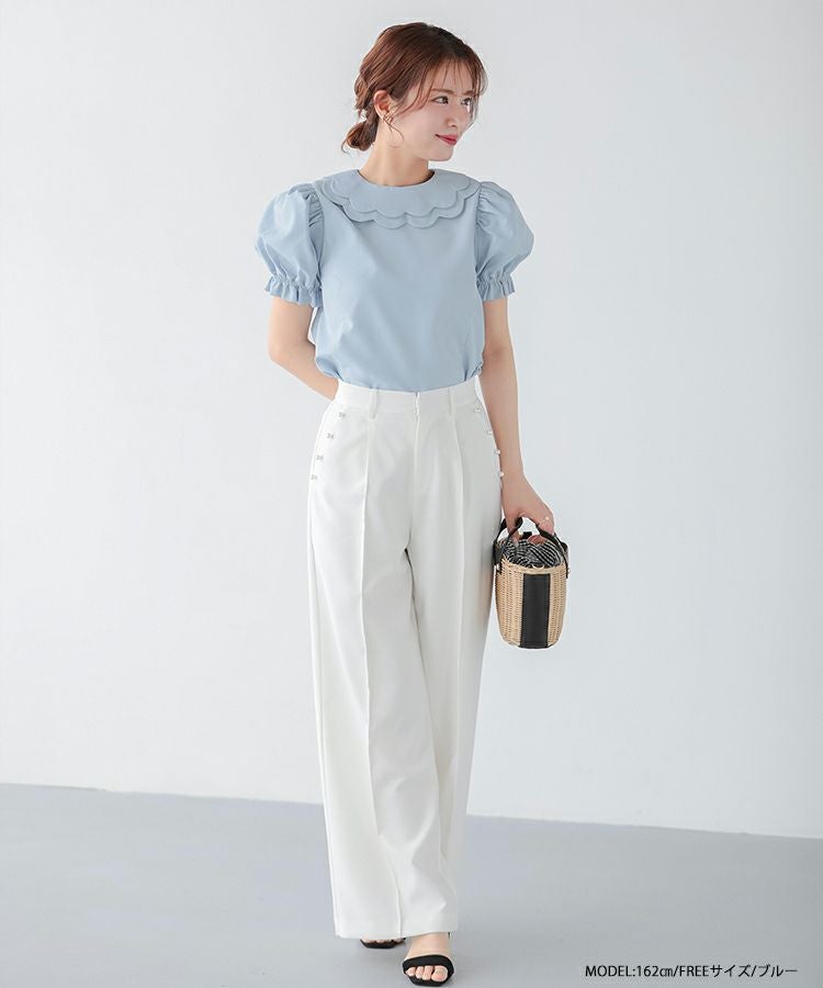 ZOZO限定商品】スカラップカラーパフスリーブブラウス【メール便 