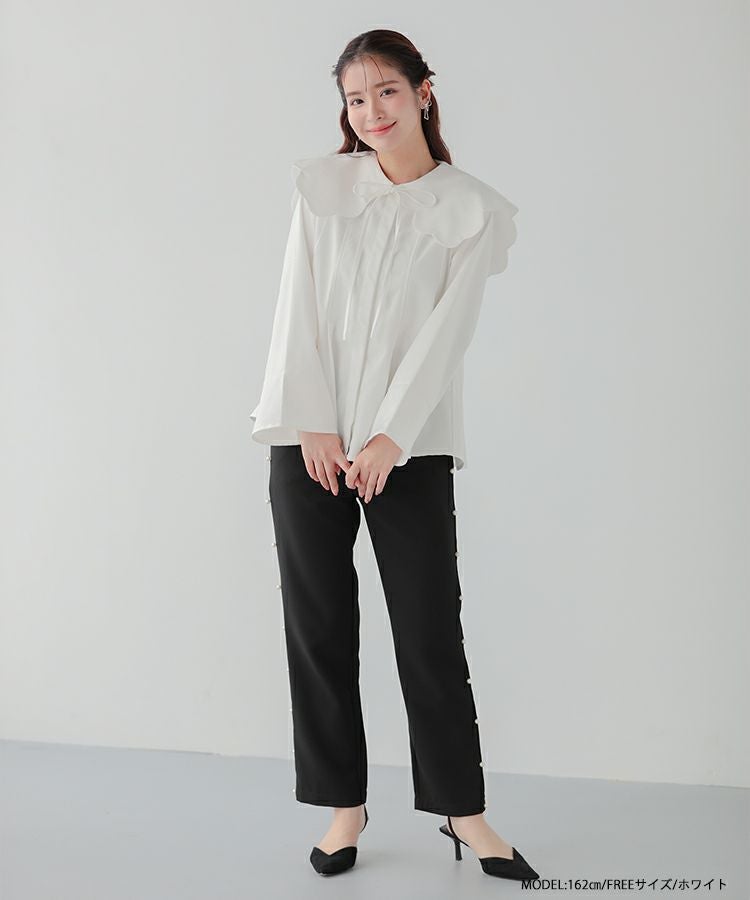 スカラップビッグカラーウエストタックブラウス【宅配便】 | Fit more