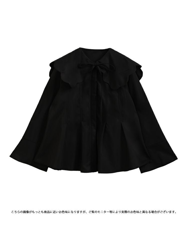 LINKABLEスカラップブラウス　ブラック クーポン対象】【20％off】オープンネックスカラップブラウス(ブラック