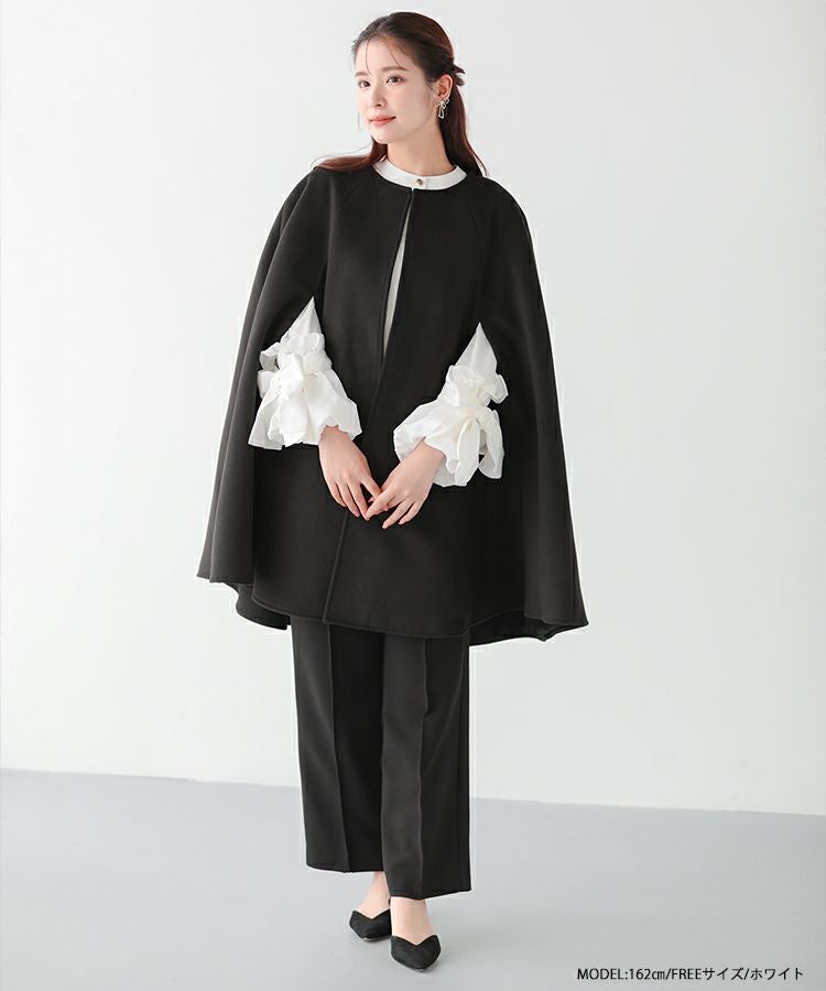 新品同様　yori リボン付きバルーンスリーブ ブラウスジャケット　黒 バルーンリボンスリーブブラウス【宅配便】 | Fit more