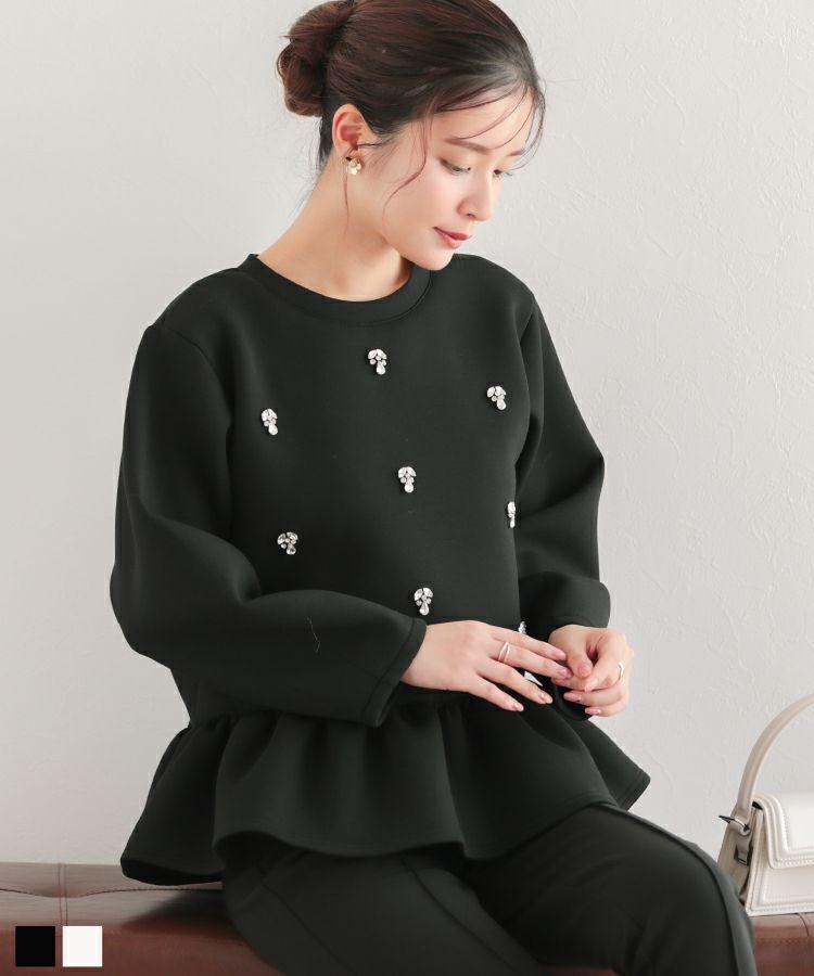 新品　フィットモア　ペプラムビジューダンボールニット　ブラック ペプラムビジューダンボールニット【宅配便】 | Fit more