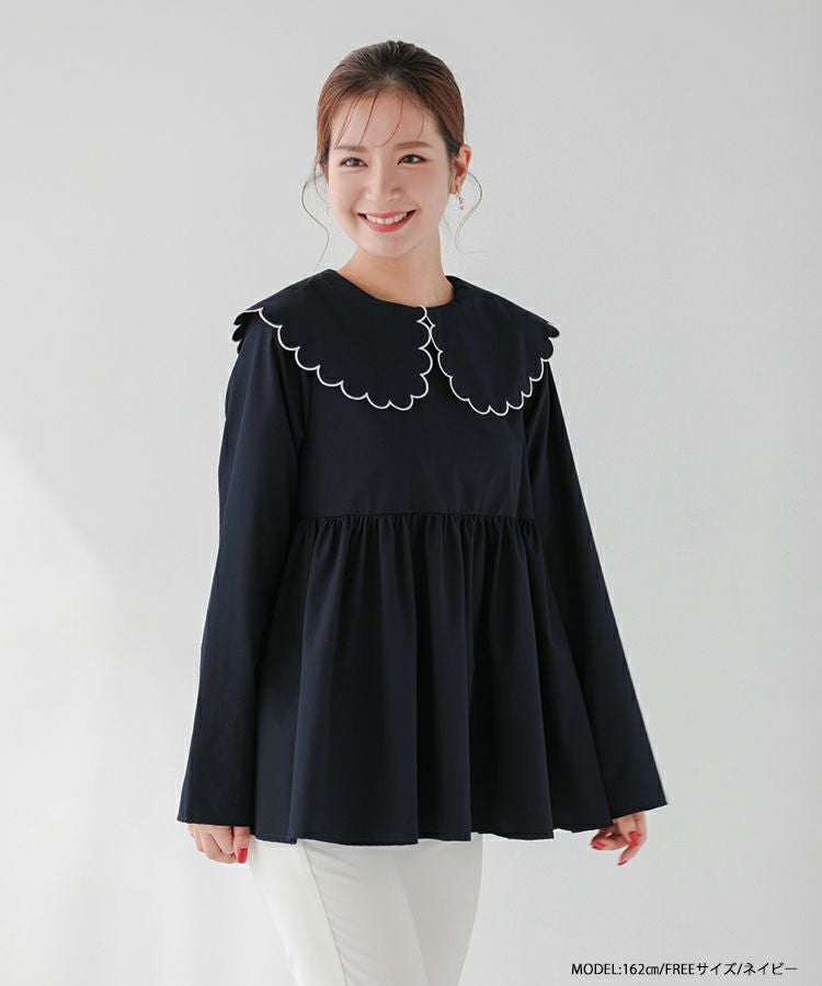 スカラップロングスリーブブラウス Fit more（フィットモア） ブラウス シャツ 「ZOZO限定カラー