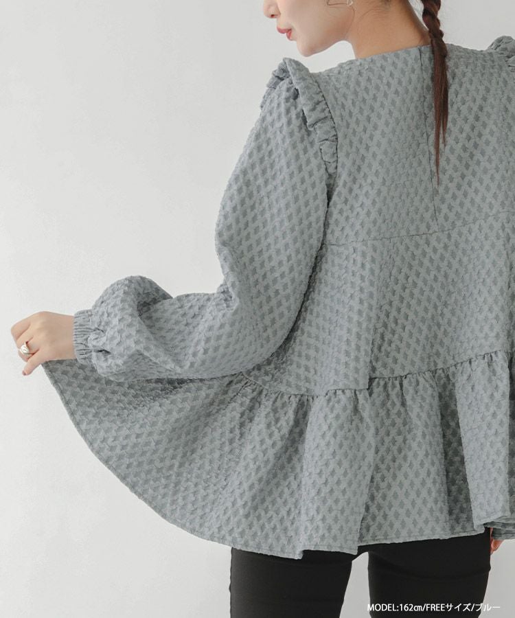 Fit more ダイヤジャガードティアードトップス　ブルー Fit more ダイヤジャガードティアードトップス ブルーの通販 by ももの