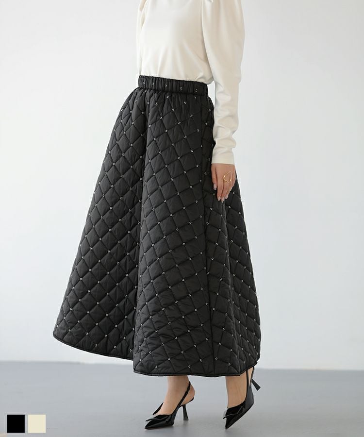 BRIEFING キルティング✕モールヤーン 中綿スカート ネイビーS INMDS26055(スカート) HANDWOVEN COTTON HAKEME PINTUCK FLARED SKIRT│