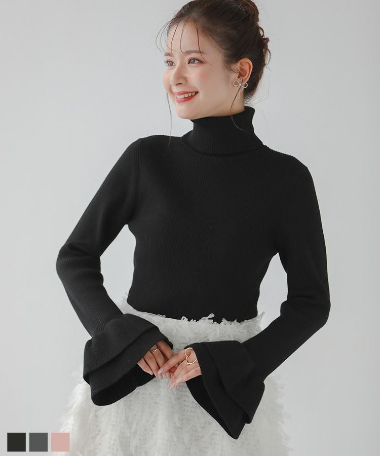 BELLMORE ベルモア エンブレムロングスリーブブイネックニット　ブラック ZOZO限定商品】ダブルベルフレアスリーブニット【宅配便】 | Fit more