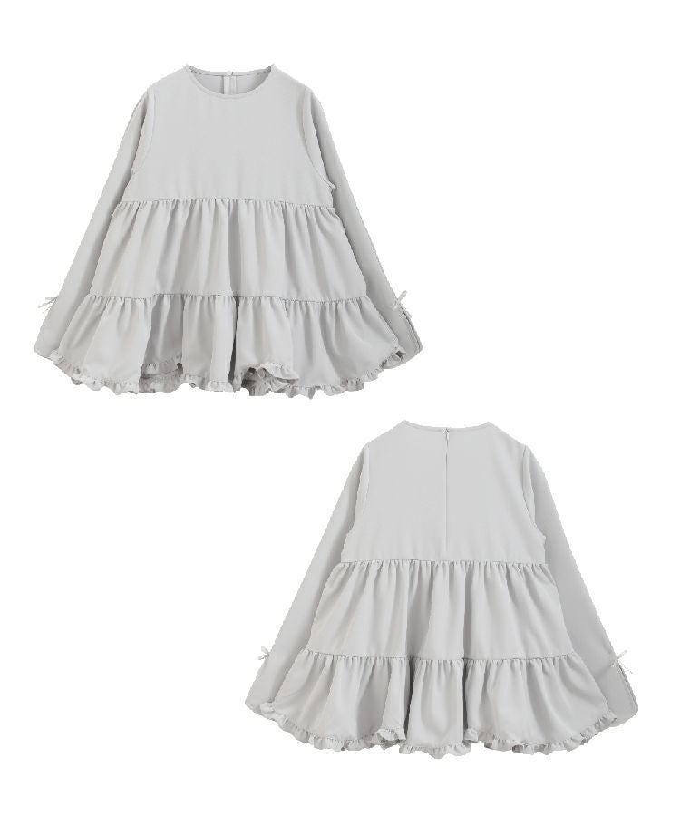 【美品】Fit more スリットスリープ裾フリルティアードブラウス ブラック Fit more（フィットモア） ブラウス シャツ スリットスリーブ裾フリル