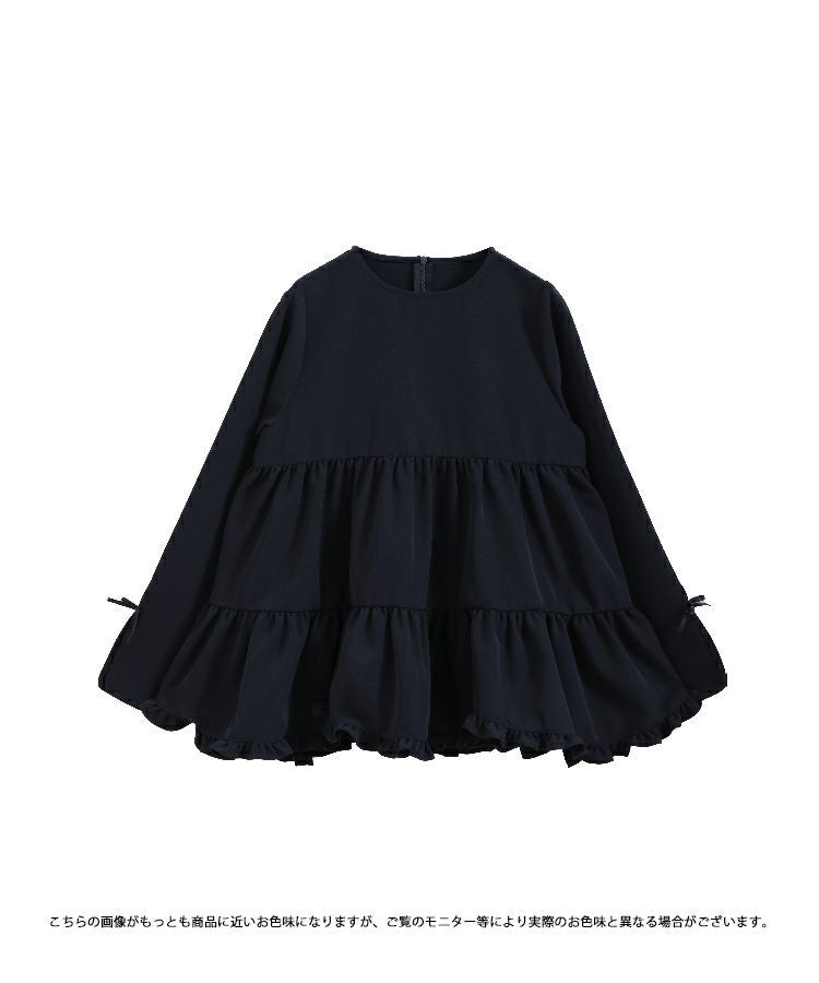 【美品】Fit more スリットスリープ裾フリルティアードブラウス ブラック Fit more（フィットモア） ブラウス シャツ スリットスリーブ裾フリル
