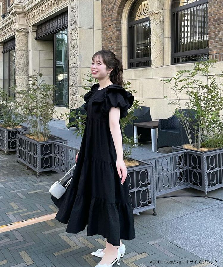 ハンドメイド　ロリィタ　ティアードワンピース　黒 Fragments of Flowers 長袖ティアードワンピース・ブラック – ロリータ