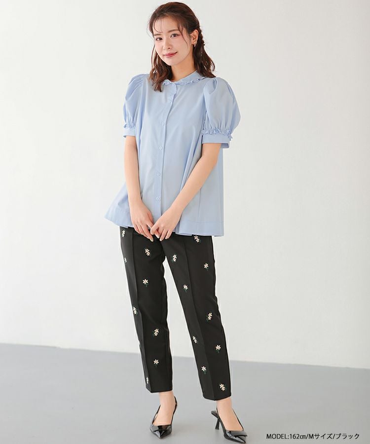 ♥️♥️♥️❕【Fitmore】デイジー刺繍テーパードパンツネイビー Fit more（フィットモア） スラックス パンツ 「ZOZO限定商品