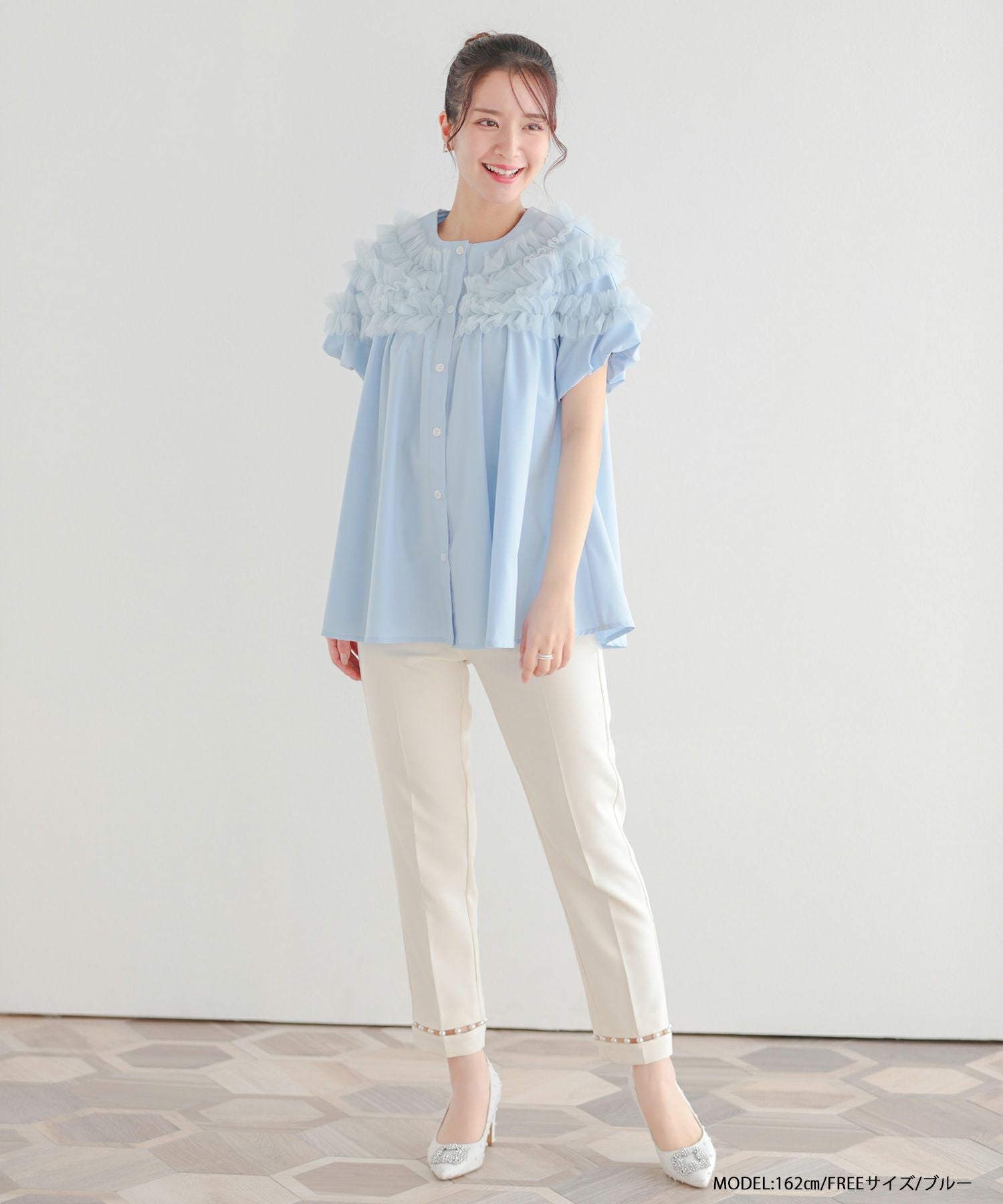 フィットモア♡フリル　トップス　チュール　新作 ZOZO限定商品】チュールレースフリルブラウス【宅配便】 | Fit more