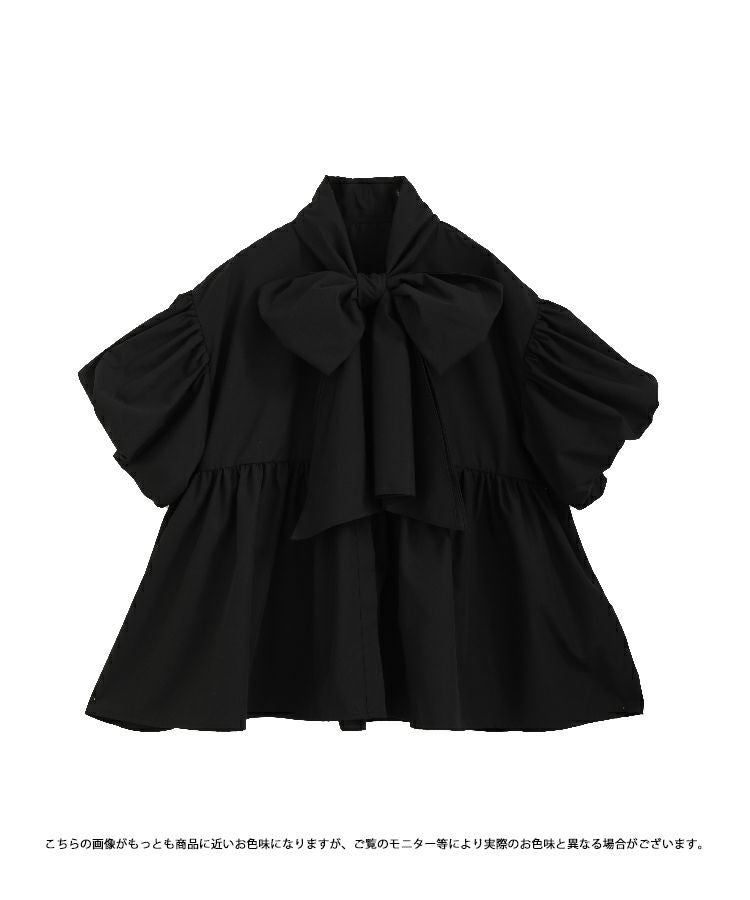 PRADA　リボン付きペプラムブラウス　黒　38 ビッグリボンペプラムブラウス【宅配便】 | Fit more