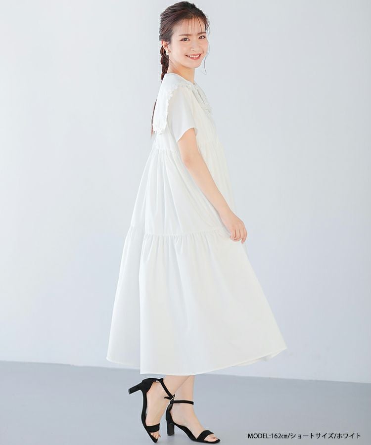 mailhtao❕フィットモアフラワーレース襟ティアードワンピースブラック Fit more（フィットモア） ワンピース フラワーレース襟ティアード