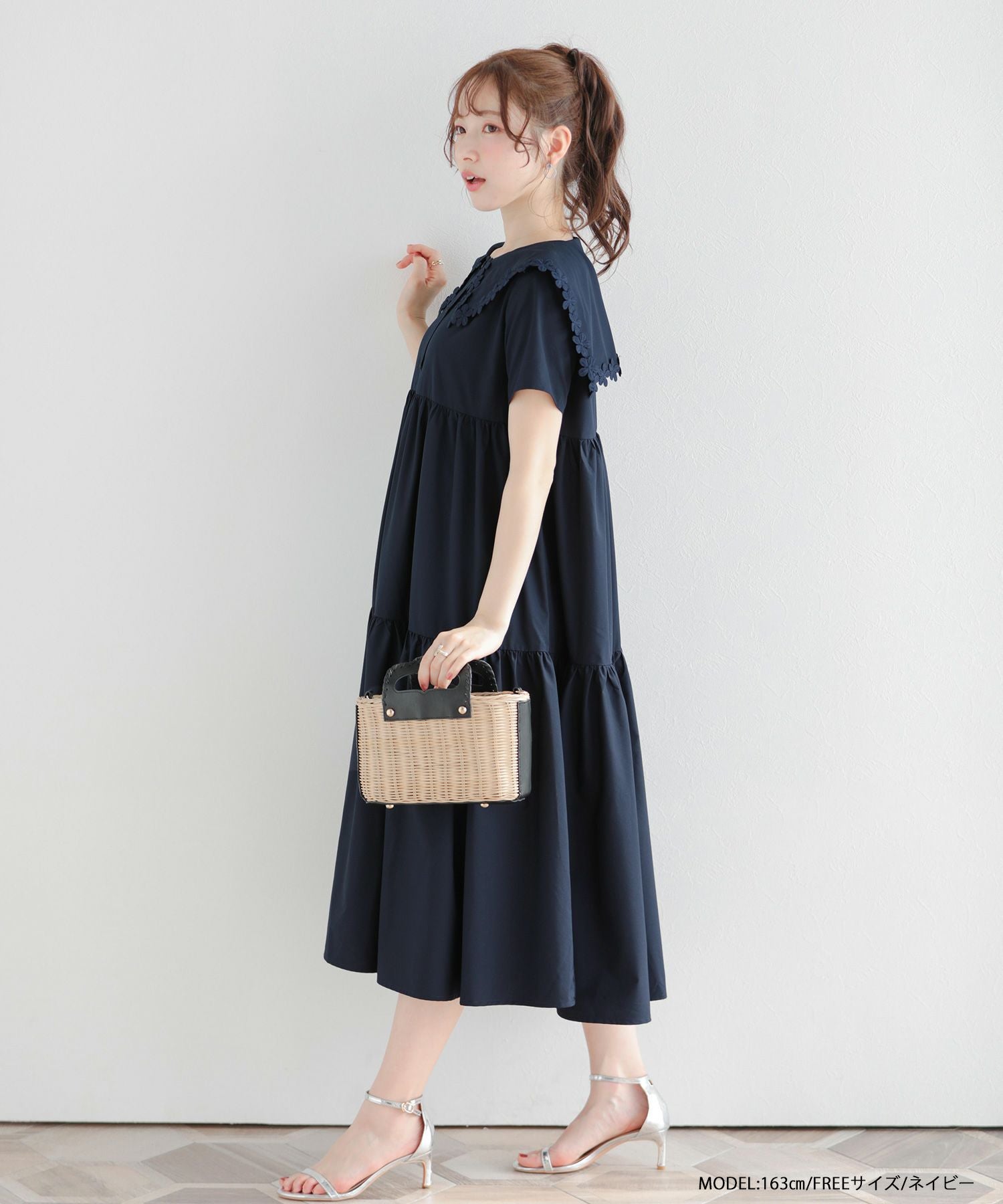 セルフォード　フラワーレース襟 ネイビー ワンピース レースワンピース(フォーマルワンピース)｜DRESS（ドレス）｜CELFORD