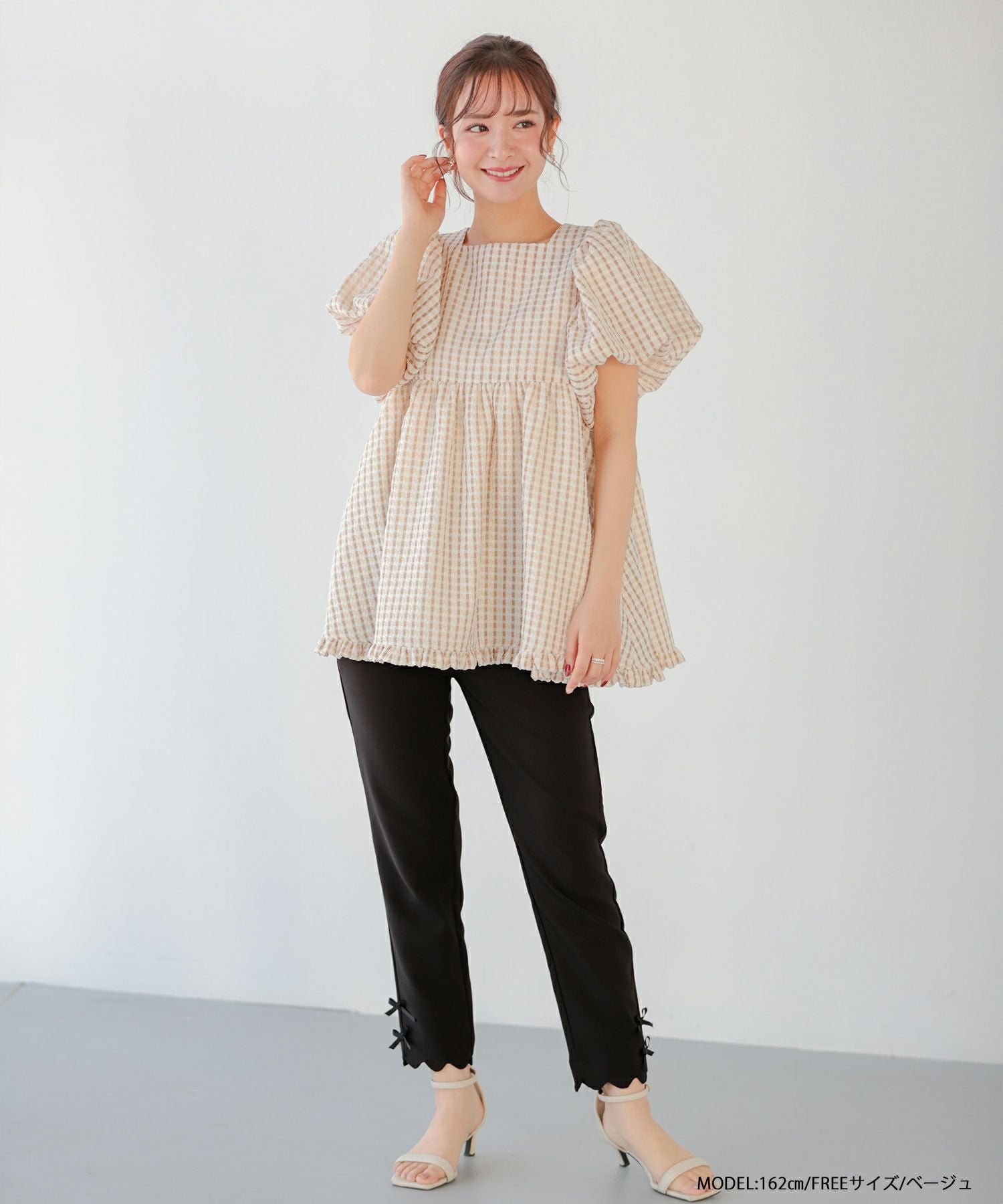 【新品未使用】 fit more / スクエアネックチェックトップス スクエアネックチェックトップス【宅配便】 | Fit more