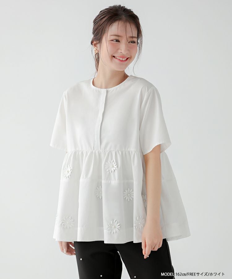 フラワーモチーフペプラムブラウス【宅配便】 | Fit more