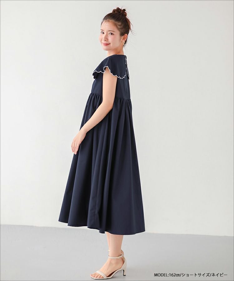 ZOZO限定商品】バイカラースカラップ襟ワンピース【宅配便】 | Fit more