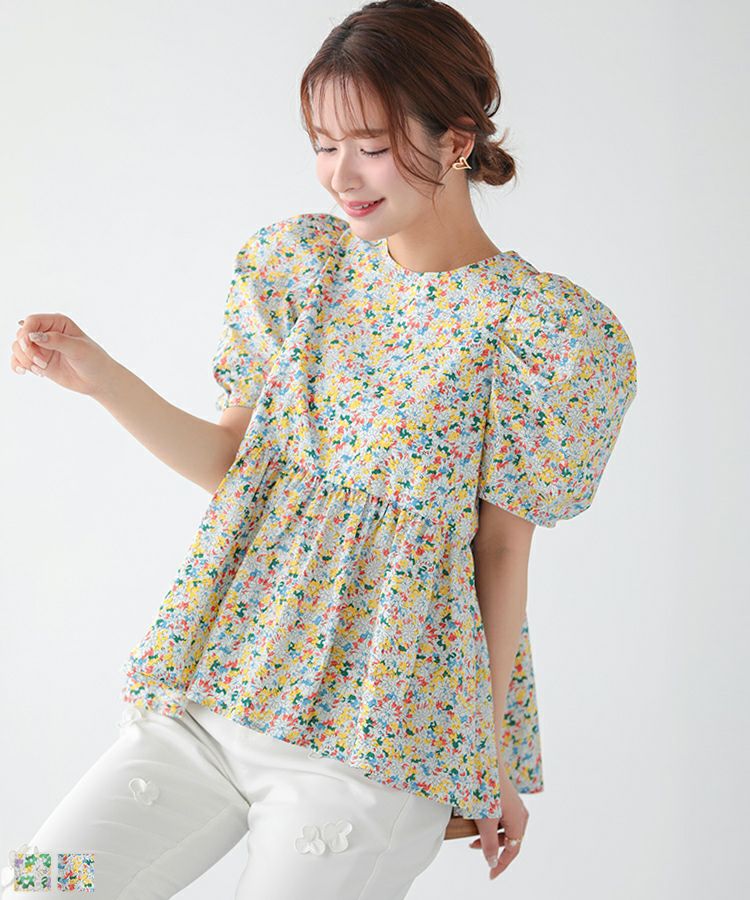 fitmore 美品　花柄ペプラムボリュームスリーブトップス 000000001089-01.jpg?size=m&w=