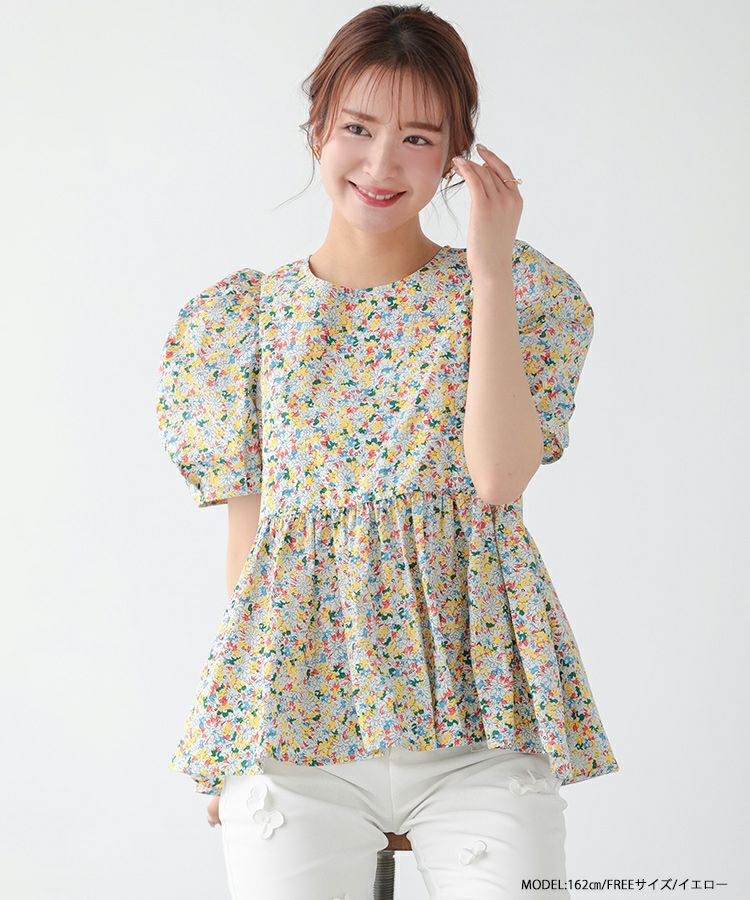 希少 エンフォルド 美ライン ペプラム 立体的 ブラウス  花柄 サンプル品 CLETTEオリジナル☆シアー花柄ペプラムブラウス | 大きいサイズ