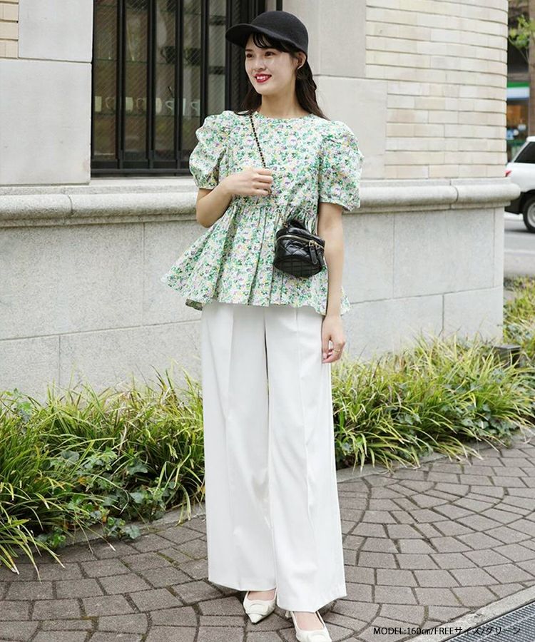 値段交渉可　fitmore 花柄ペプラムボリュームスリーブトップス セール】花柄ペプラムボリュームスリーブトップス（シャツ/ブラウス