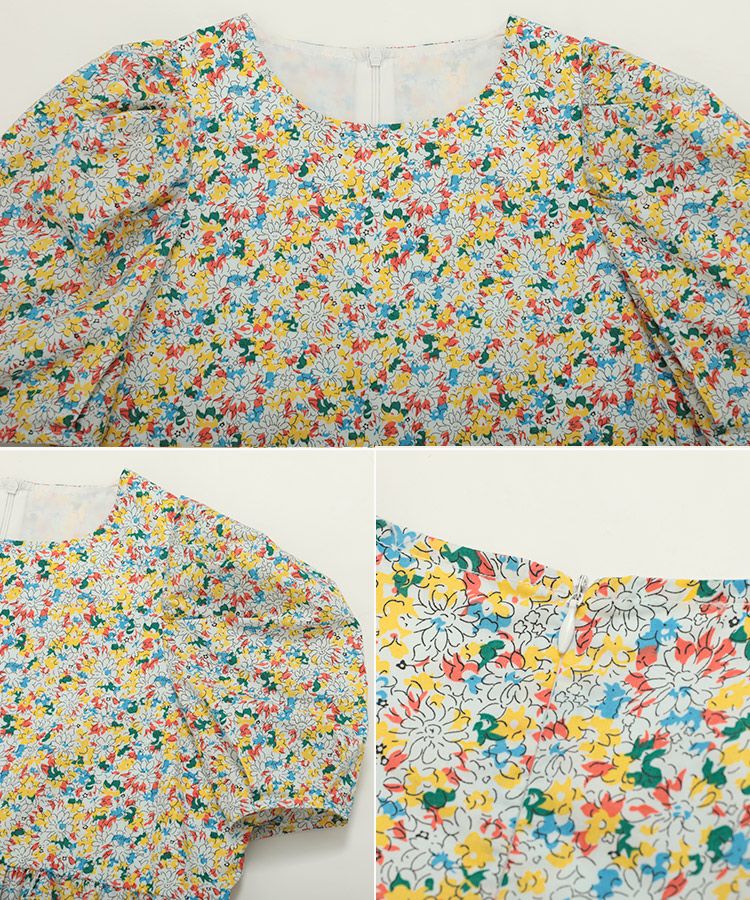 新品　フィットモア　fitmore 花柄ペプラムボリュームスリーブトップス セール】花柄ペプラムボリュームスリーブトップス（シャツ/ブラウス