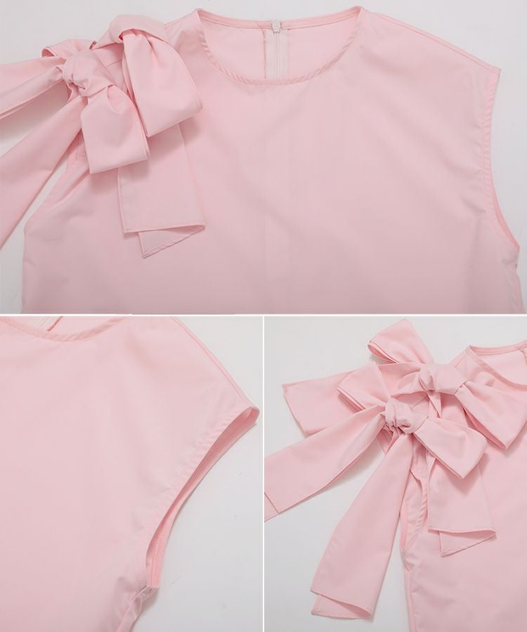 HYEON ショルダーリボン ノースリーブブラウス ピンク ショルダーリボンノースリーブ【宅配便】 | Fit more