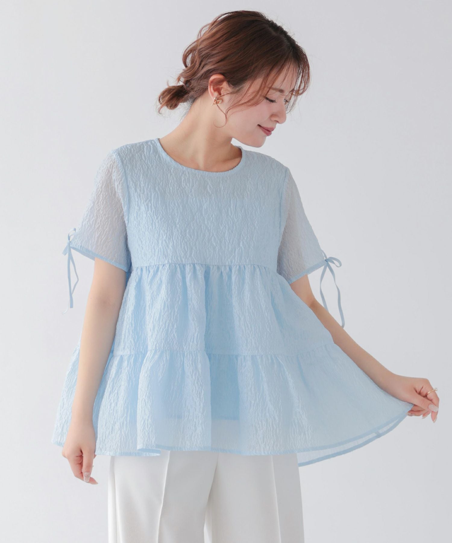 シアージャガード袖リボンティアードトップス【宅配便】 | Fit more