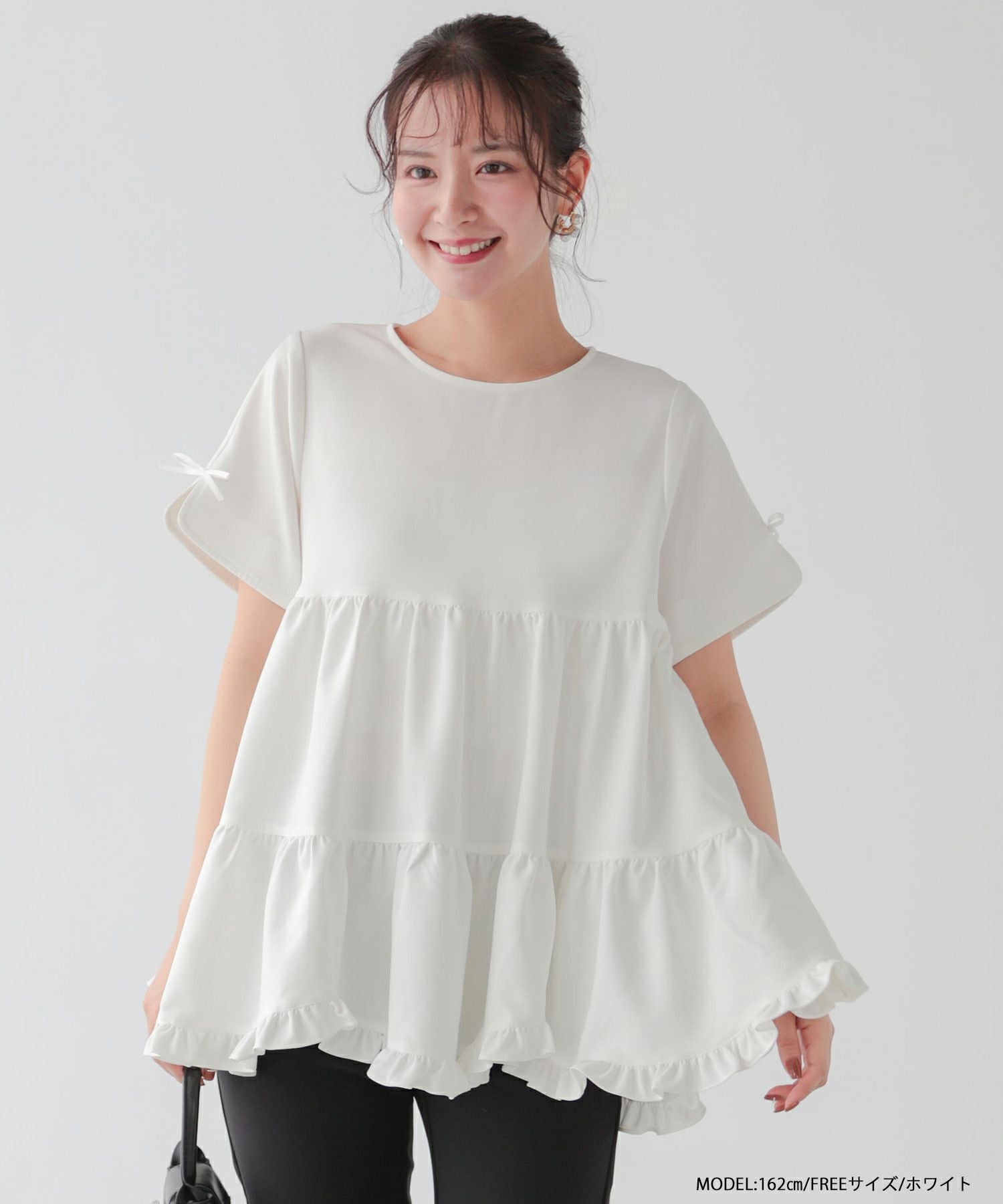 新品未使用:ユキトリイネイビー のフリル裾 半袖ジープリーズトップス 裾フリルヘンリートップス（Tシャツ/カットソー）｜Honeys（ハニーズ