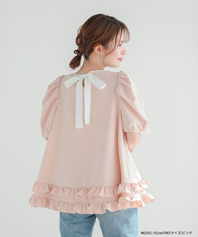 ZOZOTOWN限定】2段フリルバックリボンプルオーバーハーフスリーブ 