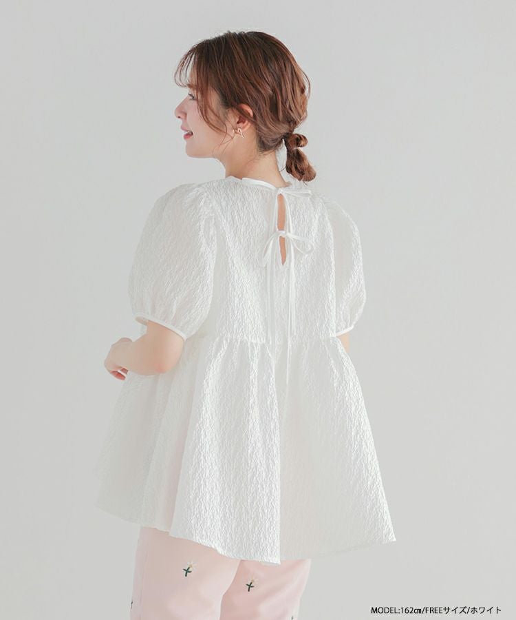 バックリボンジャガードペプラムトップス【宅配便】 | Fit more