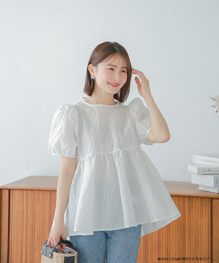 バックリボンジャガードペプラムトップス【宅配便】 | Fit more