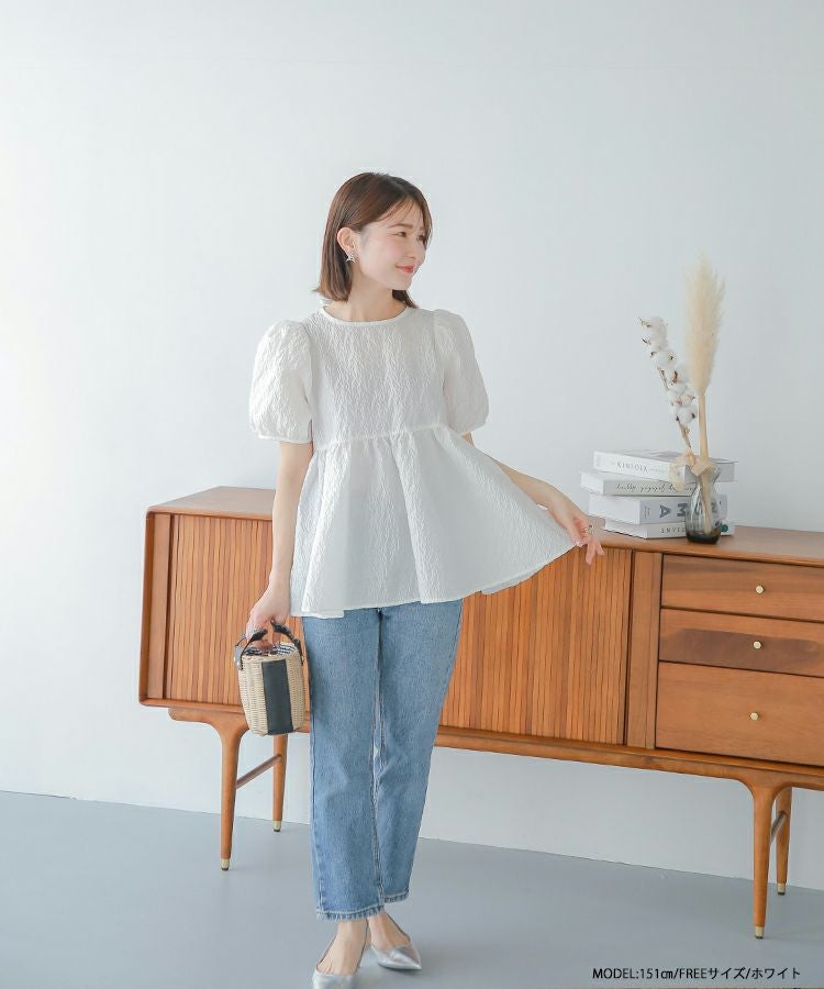 fitmore♡coaraさんコラボジャガードブラウス Fit more（フィットモア） ブラウス シャツ シアージャガード花柄