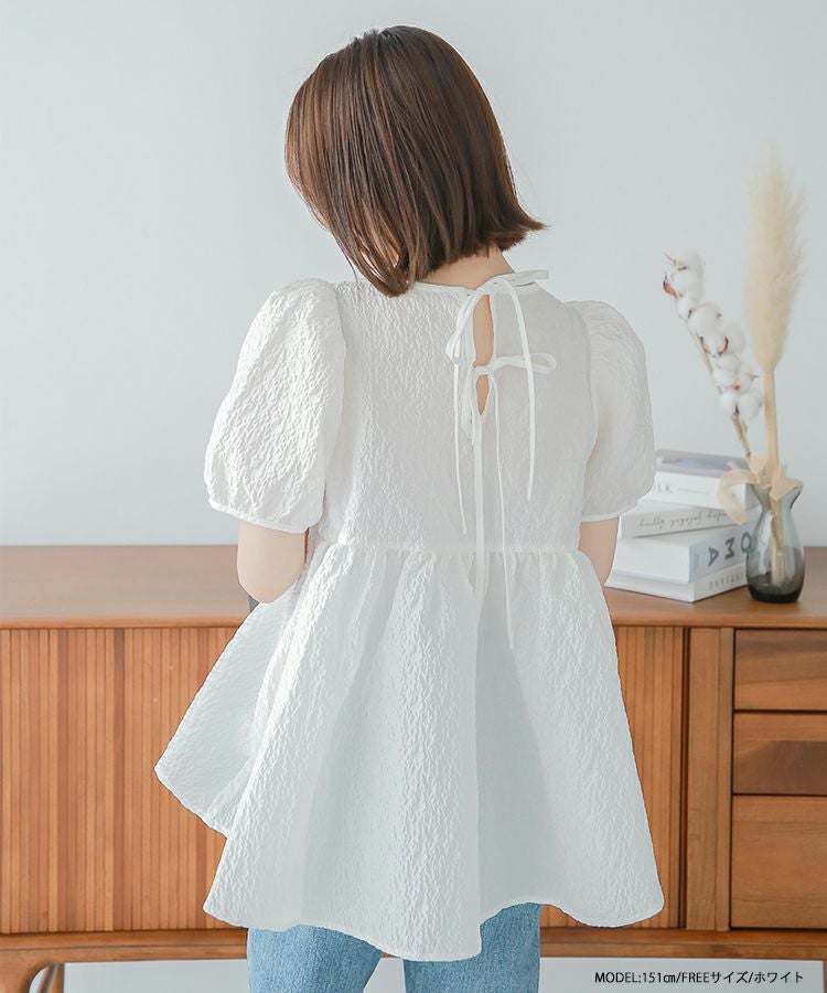 バックリボンジャガードペプラムトップス【宅配便】 | Fit more