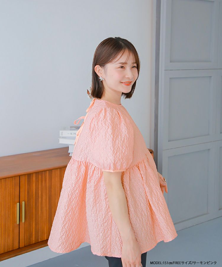 バックリボンジャガードペプラムトップス【宅配便】 | Fit more