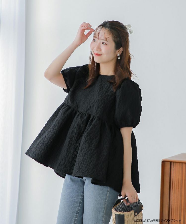 バックリボンジャガードペプラムトップス【宅配便】 | Fit more