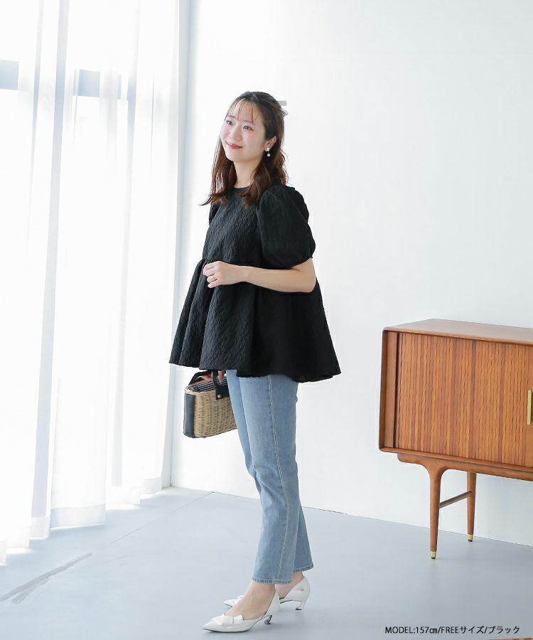 バックリボンジャガードペプラムトップス【宅配便】 | Fit more